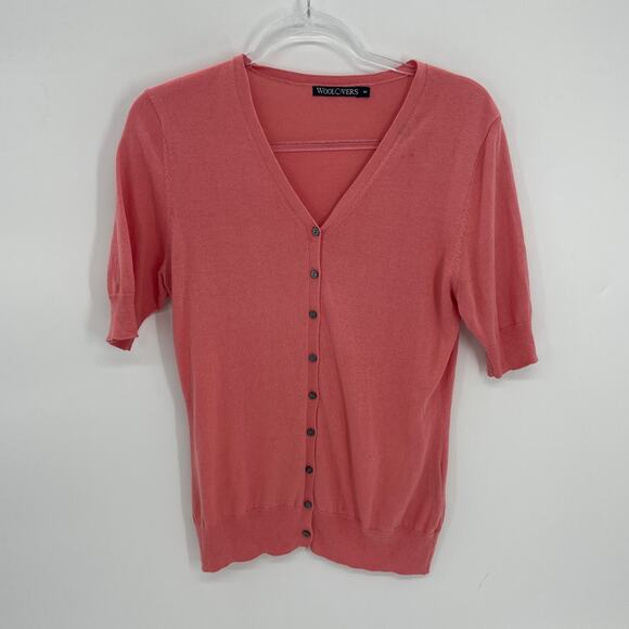 WOOLOVERS Cardigan Silk Cotton Short Sleeve Womens Size M Preppy Sweater Cottage - Picture 1 of 7